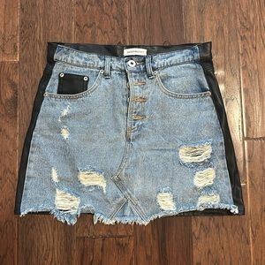 Denim & leather skirt